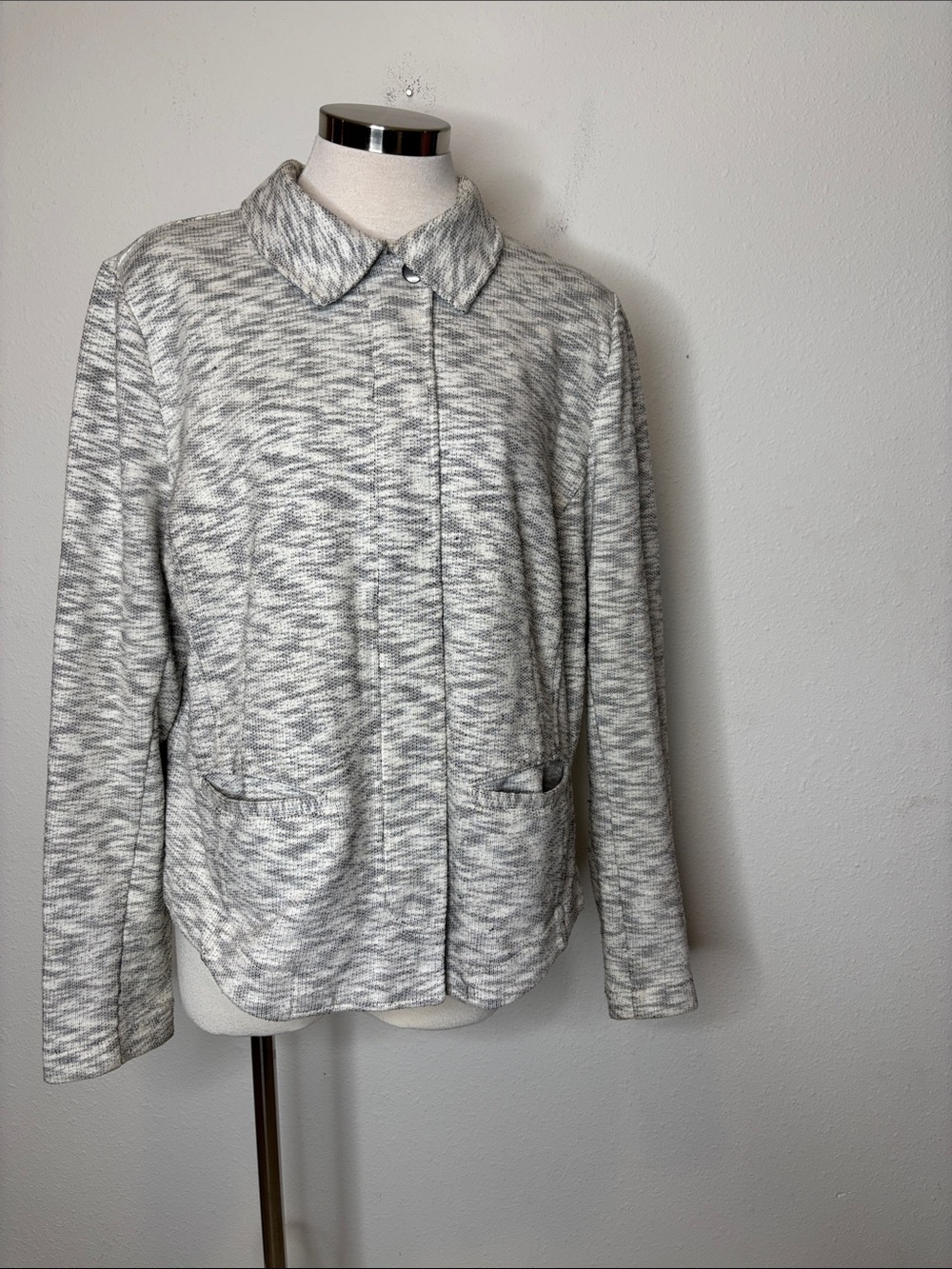 CAbi Heathered Light Gray Button-Front Jacket